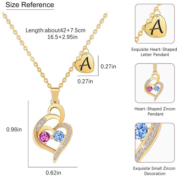 Vibrant Gold Plated Heart Initial Necklace for Women - Adjustable 15.7''+2.36'' - Picture 5 of 8